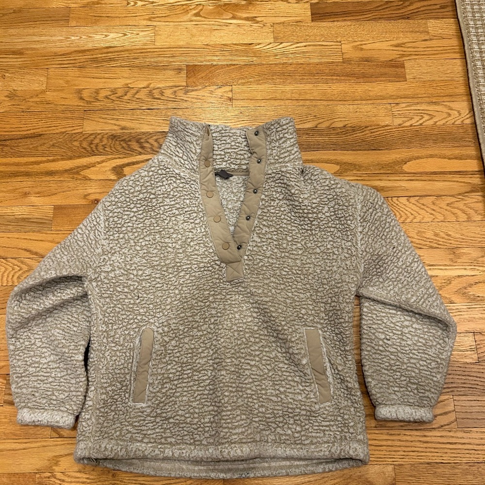 Eddie Bauer Gray and Tan Sherpa Pullover Sweater